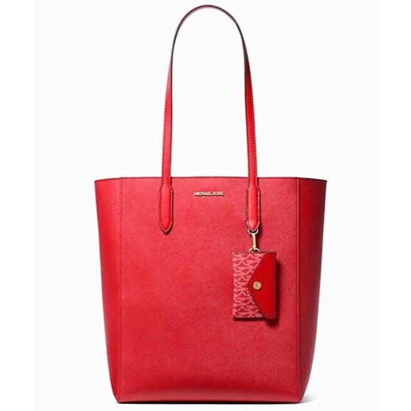 New Michael Kors Vincent Large Leather Tote Bag with Card Case Bright Red - Picture 2 of 4